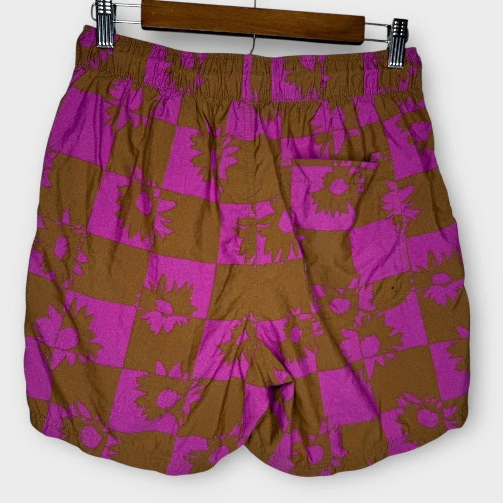 Urban Outfitters Daisy Checkerboard Print Swim Shorts Trunks Purple Brown Medium
